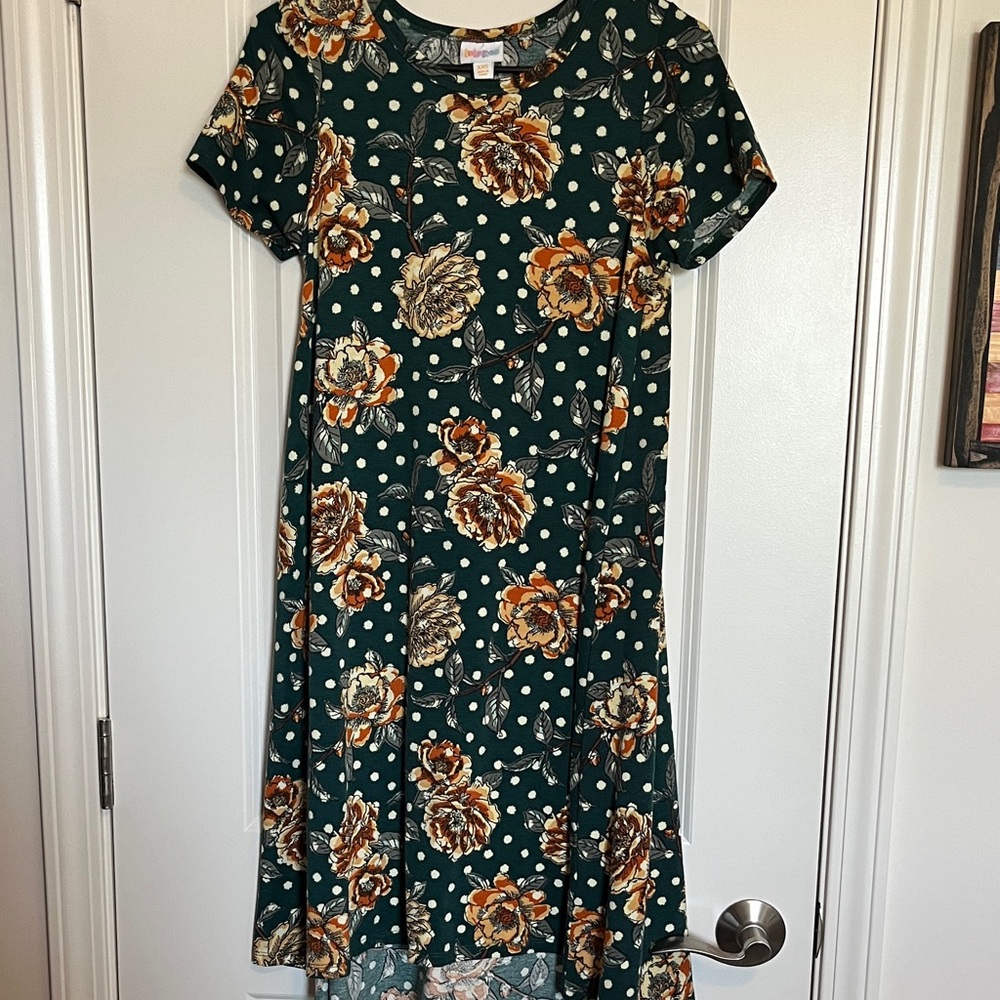 LulaRoe Floral Hunter Green Rose Dress